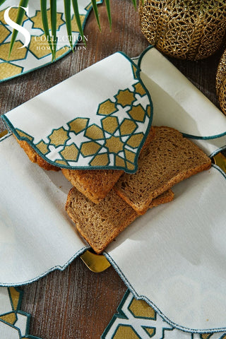 Ramadan Dome Green & Gold Embroidered Full Placemat Set, 26 Pieces for 6