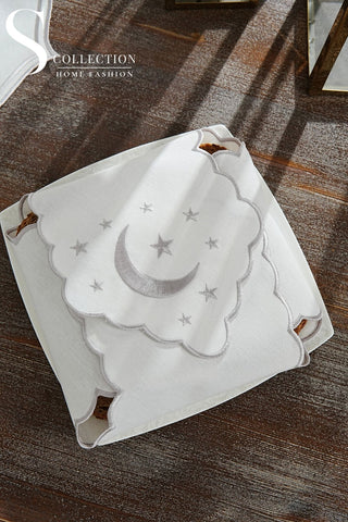 Ramadan Stellar Serenity Silver Embroidered Full Placemat Set, 26 Pieces for 6