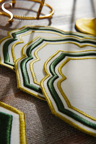 Moonrise Olive Green Embroidered Placemat Set, 24 Pieces for 6