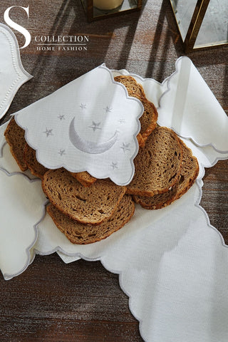 Ramadan Chic Silver Embroidered Full Placemat Set, 26 Pieces for 6