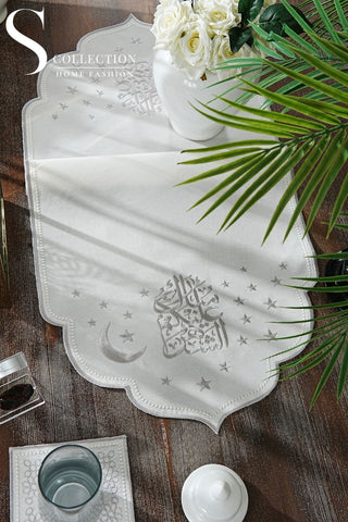 Ramadan Chic Silver Embroidered Full Placemat Set, 26 Pieces for 6