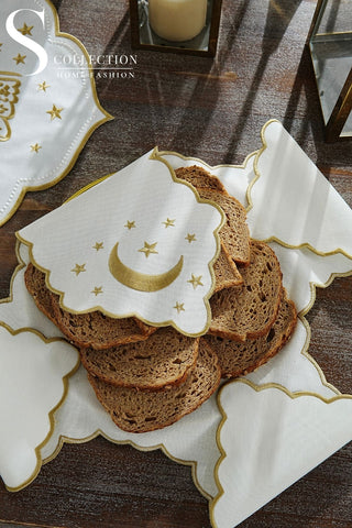 طقم مفارش سفرة كامل رمضان شيك مطرّز بالذهبي – 26 قطعة لـ 6 أشخاص