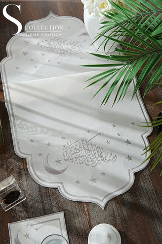Ramadan Stellar Serenity Silver Embroidered Full Placemat Set, 26 Pieces for 6