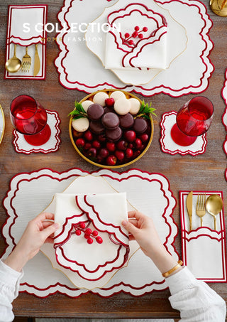 Gabriel Burgundy Embroidered Placemat Set, 24 Pieces for 6