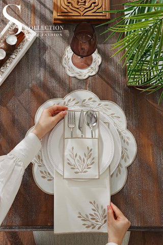 Chantal Cappuccino Embroidered Placemat Set, 24 Pieces for 6