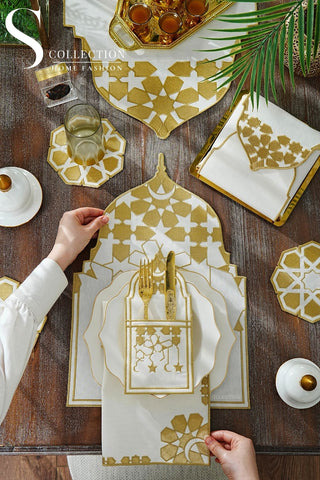 Ramadan Dome Gold Embroidered Full Placemat Set, 26 Pieces for 6