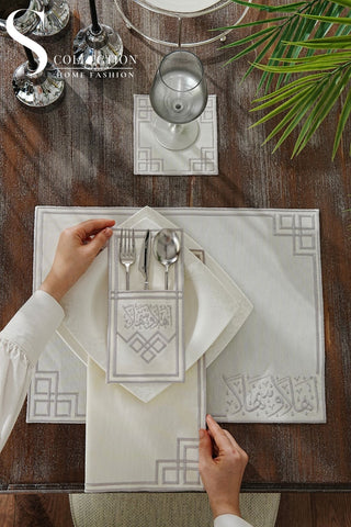 Welcome Elegance Silver Embroidered Placemat Set, 24 Pieces for 6