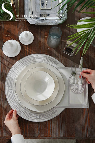 Layali Silver Embroidered Placemats, 12 Pieces for 12