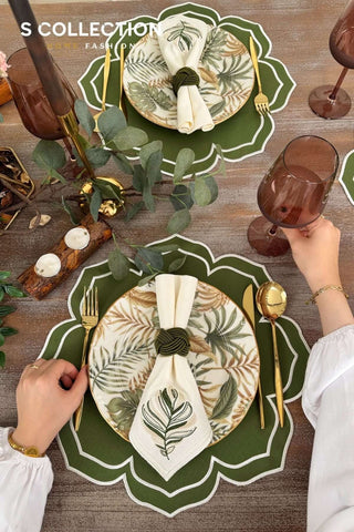 Valeria Green Embroidered Placemat Set, 18 Pieces for 6