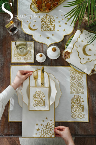 Ramadan Chic Gold Embroidered Full Placemat Set, 26 Pieces for 6