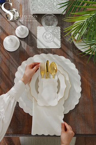 Ocean Braid Off White Embroidered Placemat Set, 24 Pieces for 6