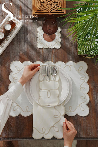 Giovanni Stone Embroidered Placemat Set, 24 Pieces for 6