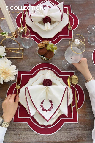 Milan Red Embroidered Placemat Set, 18 Pieces for 6