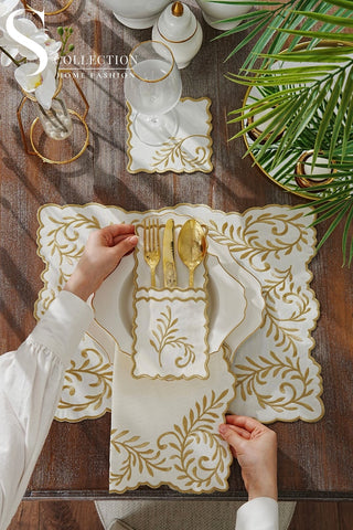 Lilac Soleil Gold Embroidered Placemat Set, 24 Pieces for 6