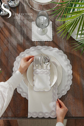 Ocean Braid Silver Embroidered Placemat Set, 24 Pieces for 6