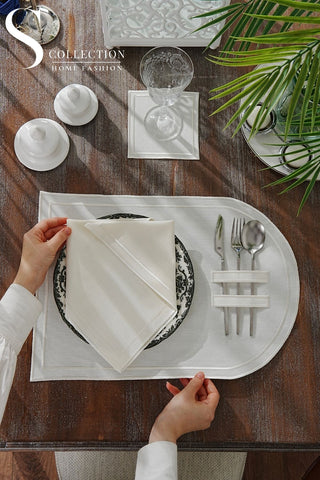 Dora Off White Embroidered Placemat Set, 18 Pieces for 6