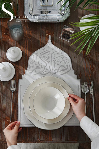 Ramadan Qubba Silver Embroidered Placemats, 12 Pieces for 12