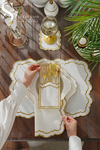 Gabriel Gold Embroidered Placemat Set, 24 Pieces for 6