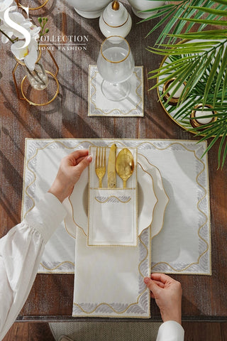 Ocean Silver & Gold Embroidered Placemat Set, 24 Pieces for 6