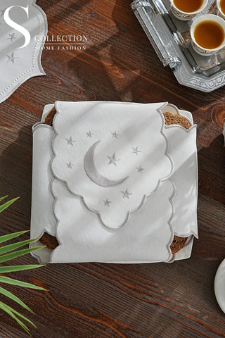 Glamorous Design Bread Basket Napkin - Waterproof Fabric - Silver Embroidered