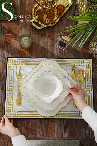 Ramadan Khair wa Barakah Gold & Black Embroidered Placemats, 12 Pieces for 12