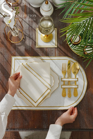 Dora Gold Embroidered Placemat Set, 18 Pieces for 6
