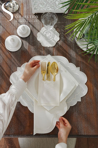 Clara Off White Embroidered Placemat Set, 24 Pieces for 6