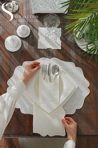 Desert Bloom Off White Embroidered Placemat Set, 24 Pieces for 6