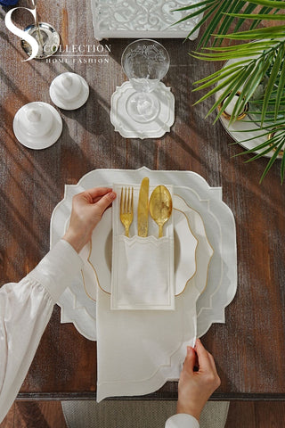 Amelia Off White Embroidered Placemat Set, 24 Pieces for 6