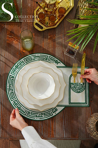 Layali Green Embroidered Placemats, 12 Pieces for 12