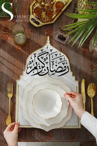 Ramadan Qubba Gold & Black Embroidered Placemats, 12 Pieces for 12