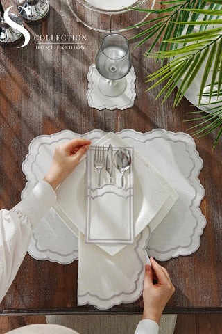 Gabriel Silver Embroidered Placemat Set, 24 Pieces for 6