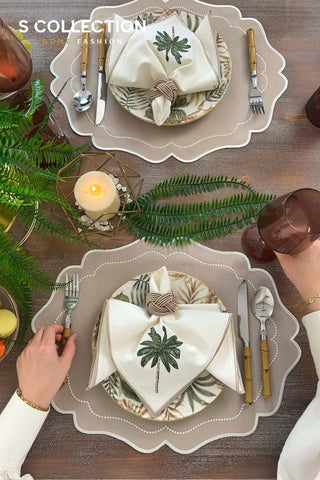 Desert Bloom Cappuccino Embroidered Placemat Set, 18 Pieces for 6