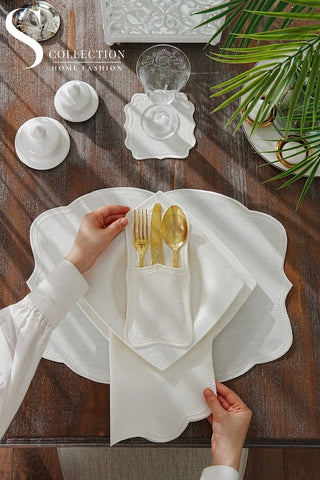 Alice Off White Embroidered Placemat Set, 24 Pieces for 6