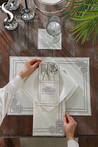 Pyramid Silver Embroidered Placemat Set, 24 Pieces for 6
