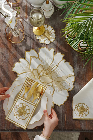 Eloise Gold Embroidered Placemat Set, 24 Pieces for 6