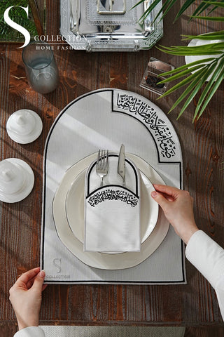 Ramadan Noor Silver & Black Embroidered Placemat Set, 12 Pieces for 6