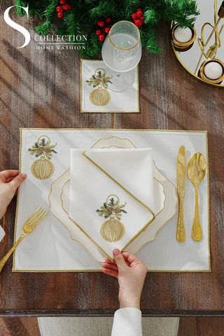 Christmas Jingle Bells Multi-Colour Embroidered Placemat Set, 6 Pieces for 2