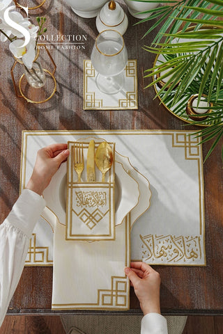 Welcome Elegance Gold Embroidered Placemat Set, 24 Pieces for 6