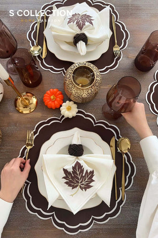 Jory Brown Embroidered Placemat Set, 18 Pieces for 6