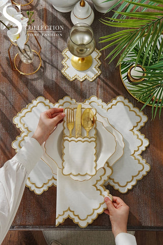 Rosaline Gold Embroidered Placemat Set, 24 Pieces for 6