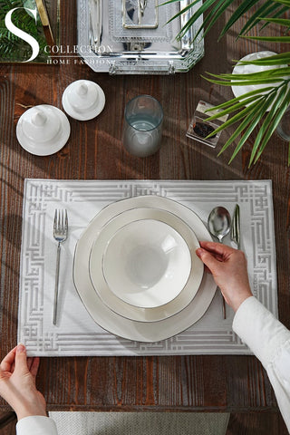 Ramadan Khair wa Barakah Silver Embroidered Placemats, 12 Pieces for 12