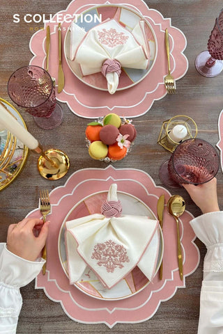 Clara Pink Embroidered Placemat Set, 18 Pieces for 6