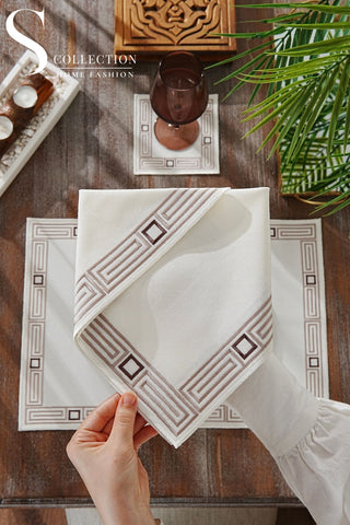 Tuscan Cappuccino & Brown Embroidered Placemat Set, 24 Pieces for 6