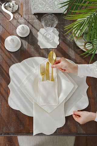 Alice Off White Embroidered Placemat Set, 24 Pieces for 6