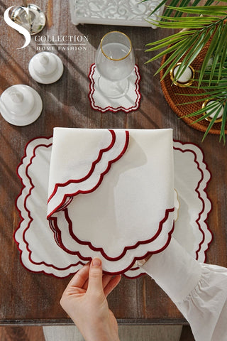 Gabriel Burgundy Embroidered Placemat Set, 24 Pieces for 6
