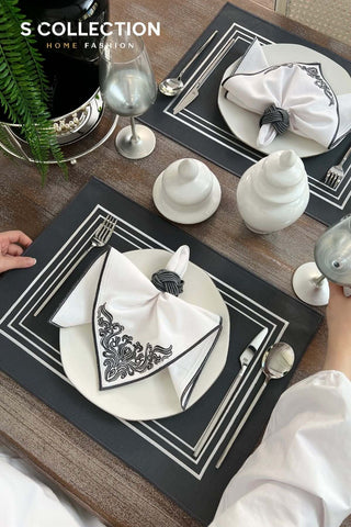 Silva Dark Grey Embroidered Placemat Set, 18 Pieces for 6