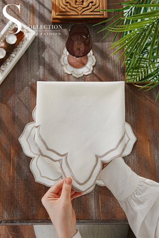 Valeria Cappuccino Embroidered Placemat Set, 24 Pieces for 6