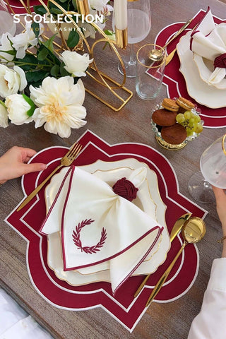 Milan Red Embroidered Placemat Set, 18 Pieces for 6