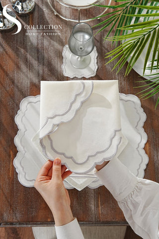 Gabriel Silver Embroidered Placemat Set, 24 Pieces for 6